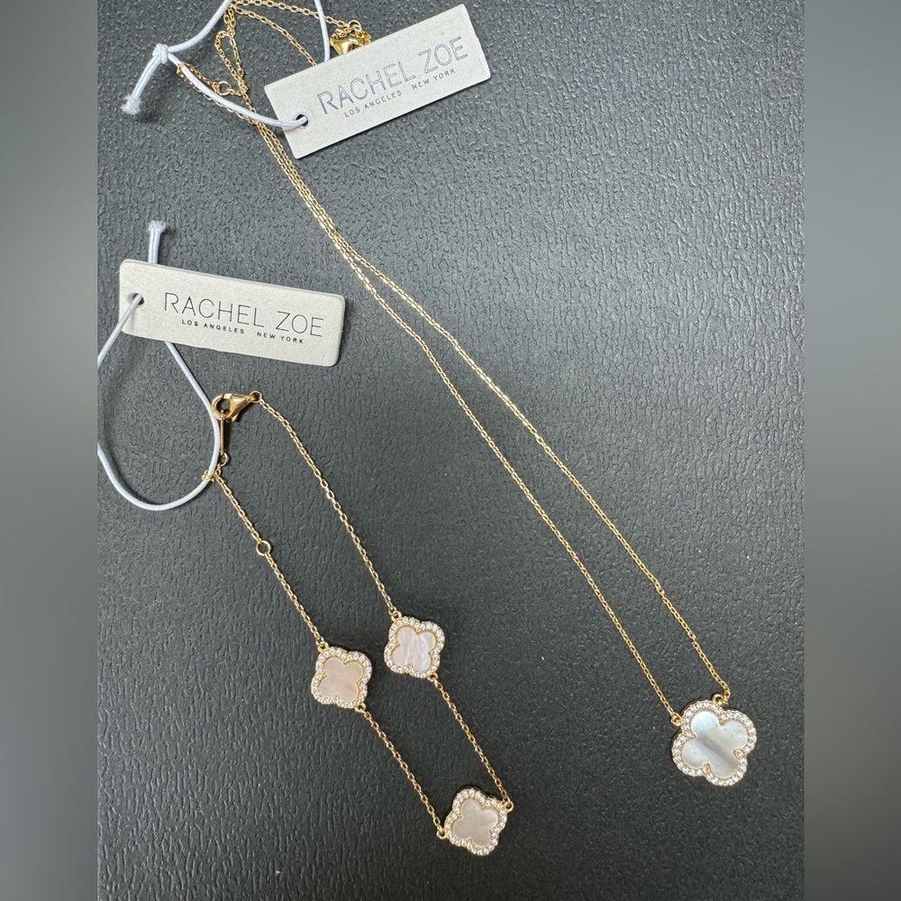 NWT Rachel Zoe Necklace sterling silver white clover